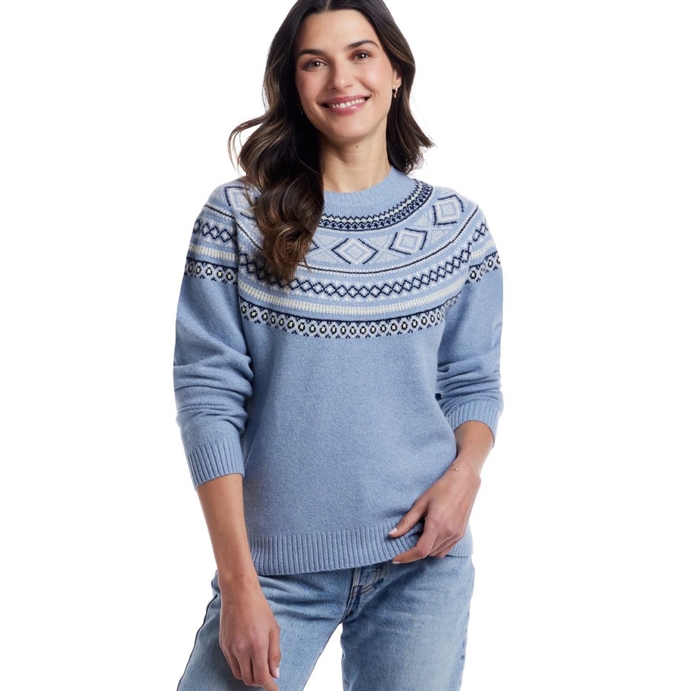 Weatherproof Vintage Blue Fair Isle Crew Neck Sweater XL & XXL –NWT